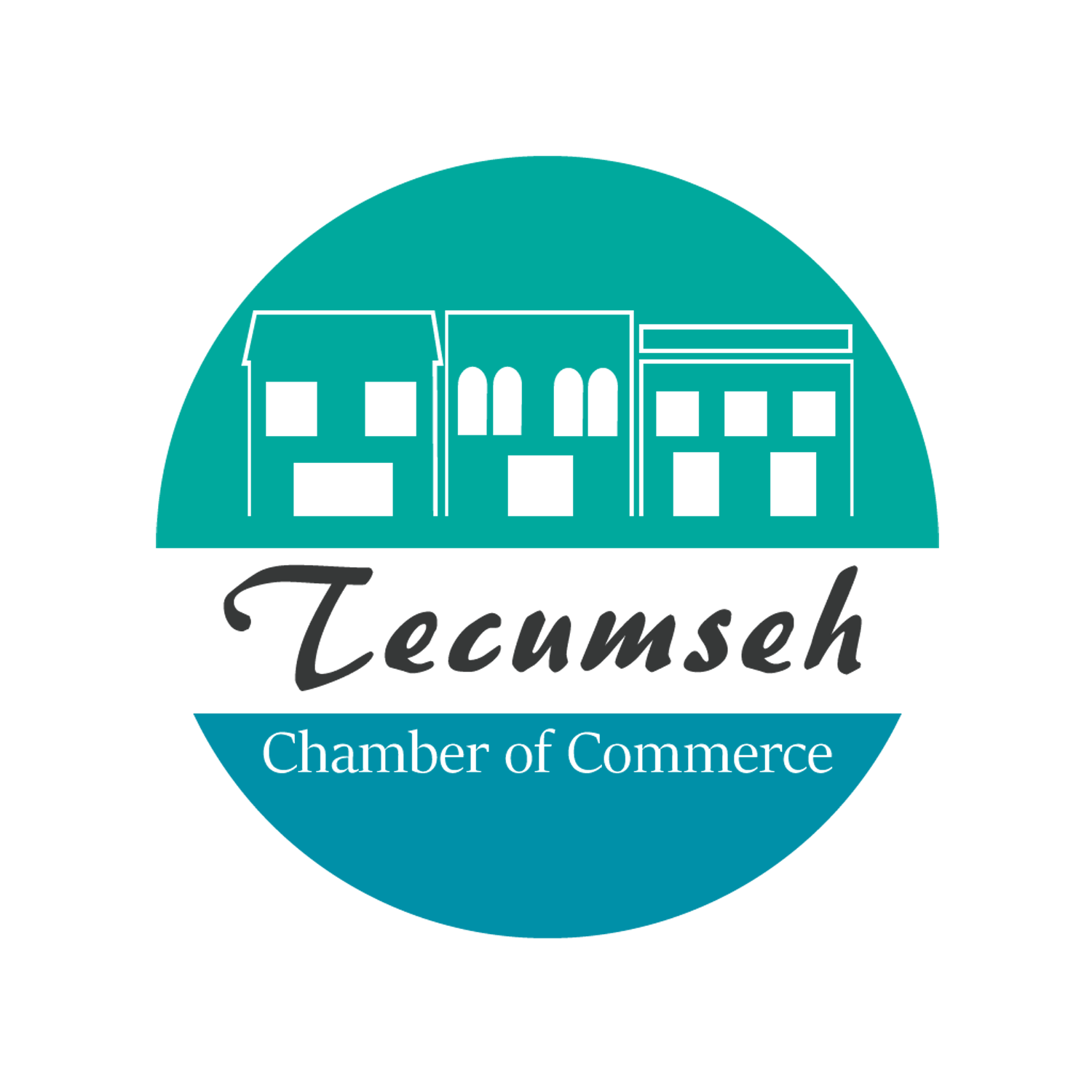 Tecumseh, OK Tecumseh Chamber of Commerce Logo is a circle with outline of downtown buildings.