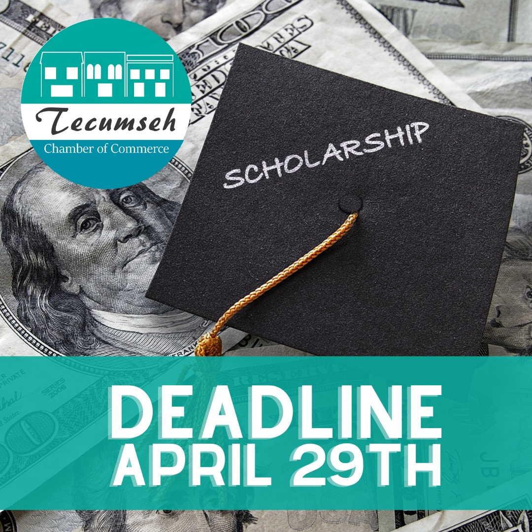 Image of a social post announcing that the deadline for scholarships is April 29th. Has a graduation cap and $100 dollar bills in the background.