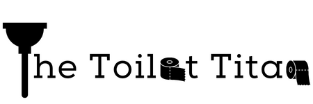 The Toilet Titan logo. Words with toilet paper and plunger icons.