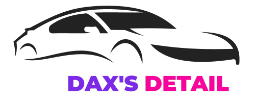 Silhouette of a car and the words Dax's Detail as a logo.
