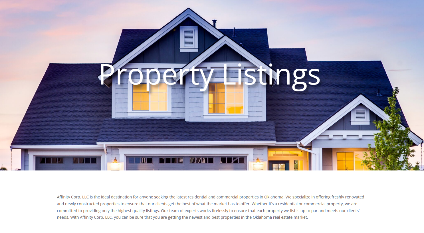 Image of screenshot of property listings feature on a website. Primarily is an image of a house.